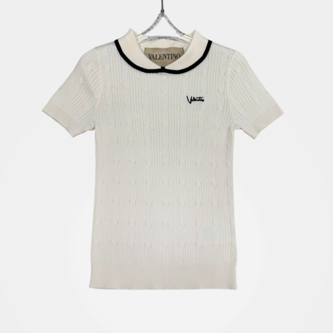 [Valentino] 발렌티노 가라바니 케이블 니트 로고 반팔 탑