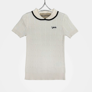 [Valentino] 발렌티노 가라바니 케이블 니트 로고 반팔 탑