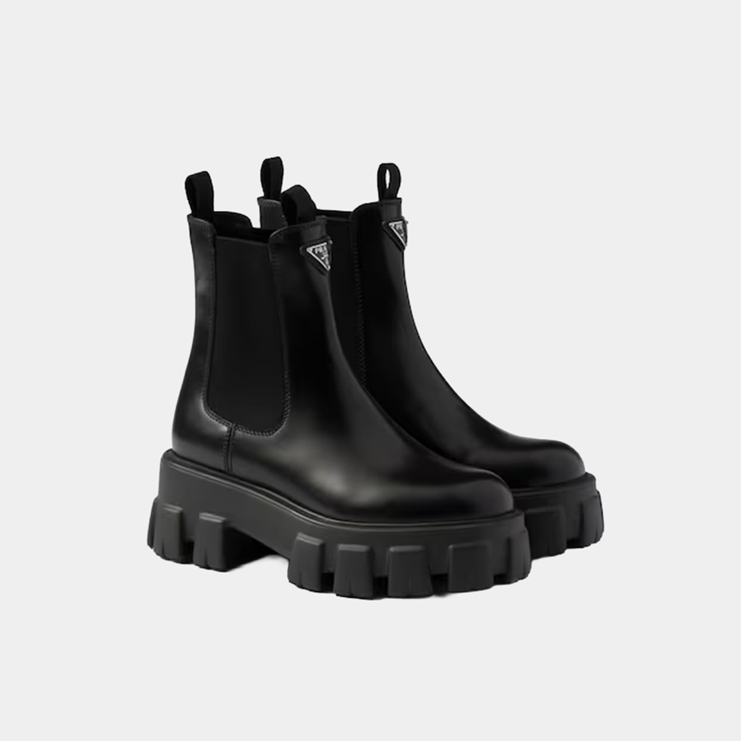 [Prada] 프라다 모놀리스 브러쉬드 가죽 첼시 부츠